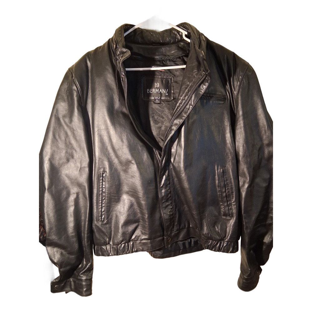 Bermans Lined Leather Full Zip Jacket Size XL Black
